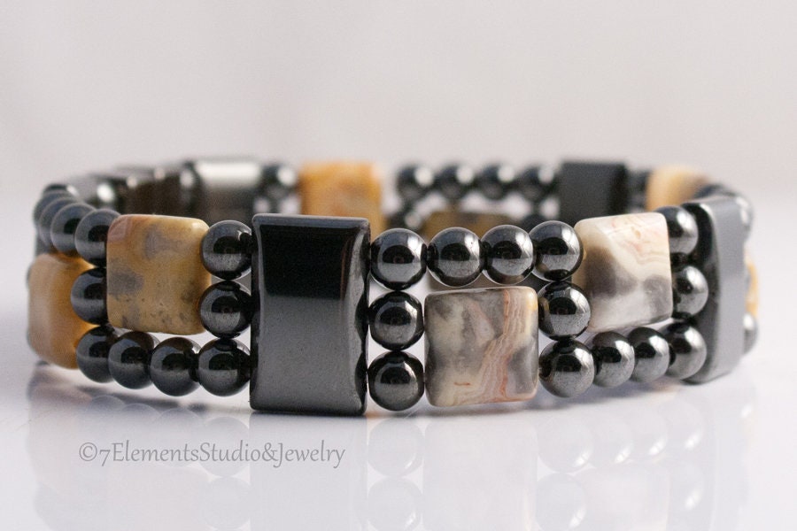 Crazy Lace Agate and Magnetic Hematite Bracelet Magnetic Therapy