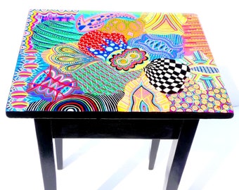 Hand Painted Table, Funky & Colorfully Painted Table, One Of A Kind, Unique Colorful Table