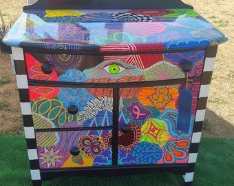 debbie did it! Funky Hand Painted Cabinet- Chaos Style!- SOLD