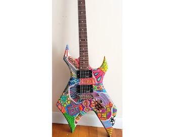 Stranger Things of Chaos, BC Rich Warlock, Funky One of a Kind Guitar, Hand Painted Guitar, Unique Guitar, Groovy Guitar, Colorful Guitar