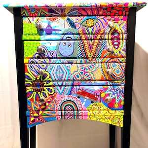 Colorful Hand Painted Furniture, Painted Chest of Drawers, Whimsical Painted Chest, Glitter and Resin Furniture, Glow in the Dark- SOLD