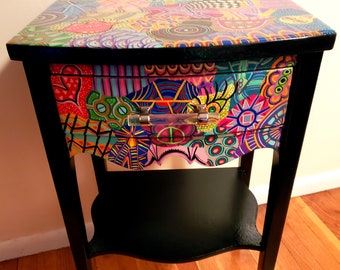 Funky Table, Small End Table with Drawer, Colorful Table, Groovy Furniture, Psychedelic Furniture SOLD