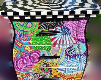 Funky Hand Painted Chest, Small Colorful End Table, 4 Drawer Chest, Unique Painted Furniture-SOLD
