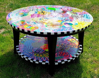 Hand Painted Coffee Table, Funky Coffee Table, Colorful Table, One of a Kind, Unique Coffee Table, Glow in the Dark Table- SOLD