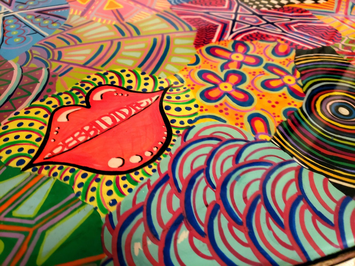 Funky Table Small End Table With Drawer Colorful Table Etsy