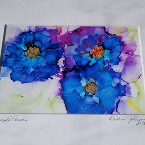 Blue Flower Art Print, Alcohol Ink Print image 3