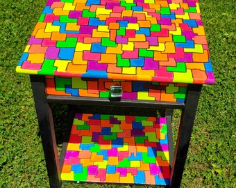Neon Blocks of Light Table, Glow in the Dark Table, Colorful Side Square Table