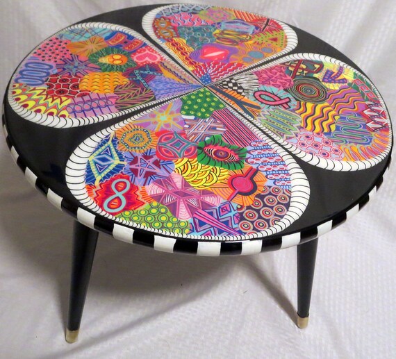 Hand Painted Round Coffee Table Colorful Table Irish Lucky Etsy