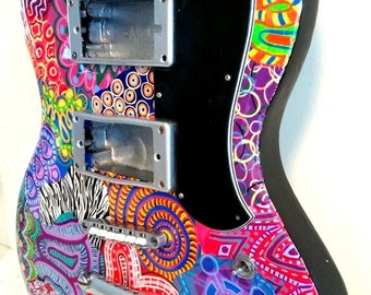 Funky One of a Kind Guitar, Hand Painted Guitar, Unique Guitar, Groovy Guitar, Colorful Guitar-SOLD