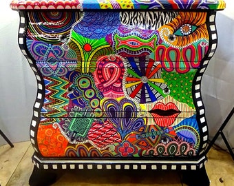 Funky Painted Bombay Chest, Whimsical Furniture, Psychedelic