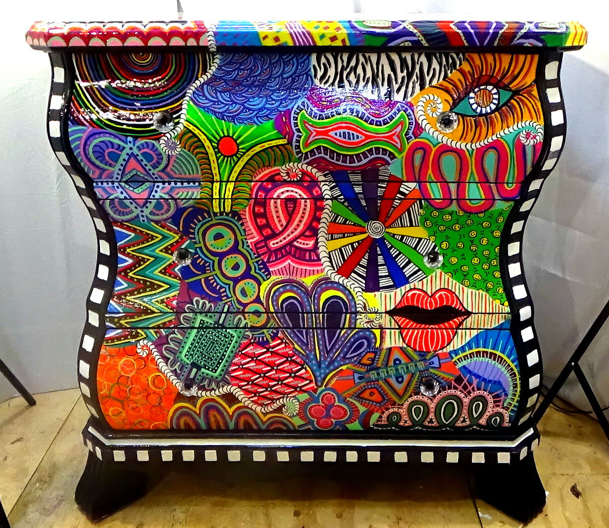 Funky Painted Bombay Chest, Whimsical Furniture, Psychedelic