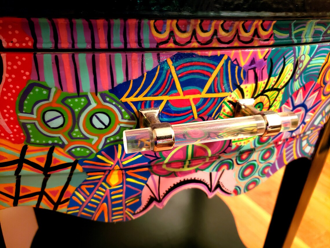 Funky Table Small End Table With Drawer Colorful Table Etsy