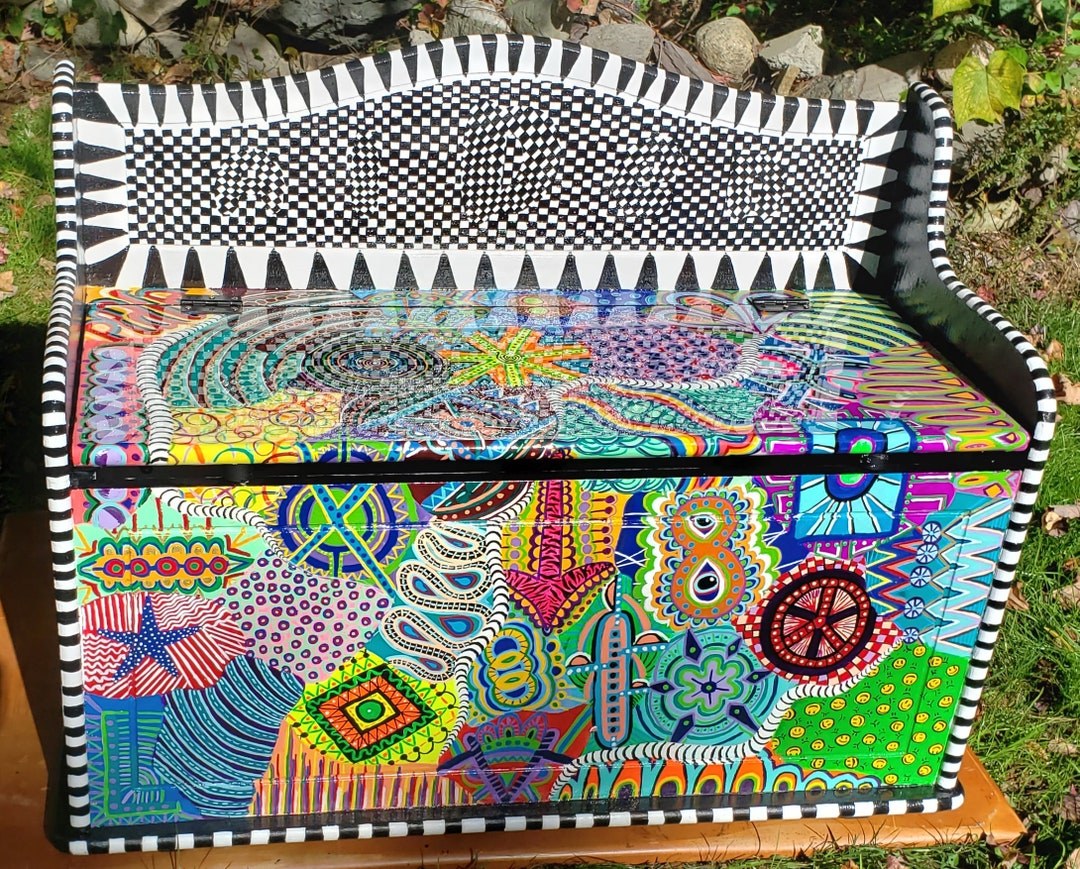 Funky Hand Painted Toy Box Custom Order SOLD Etsy