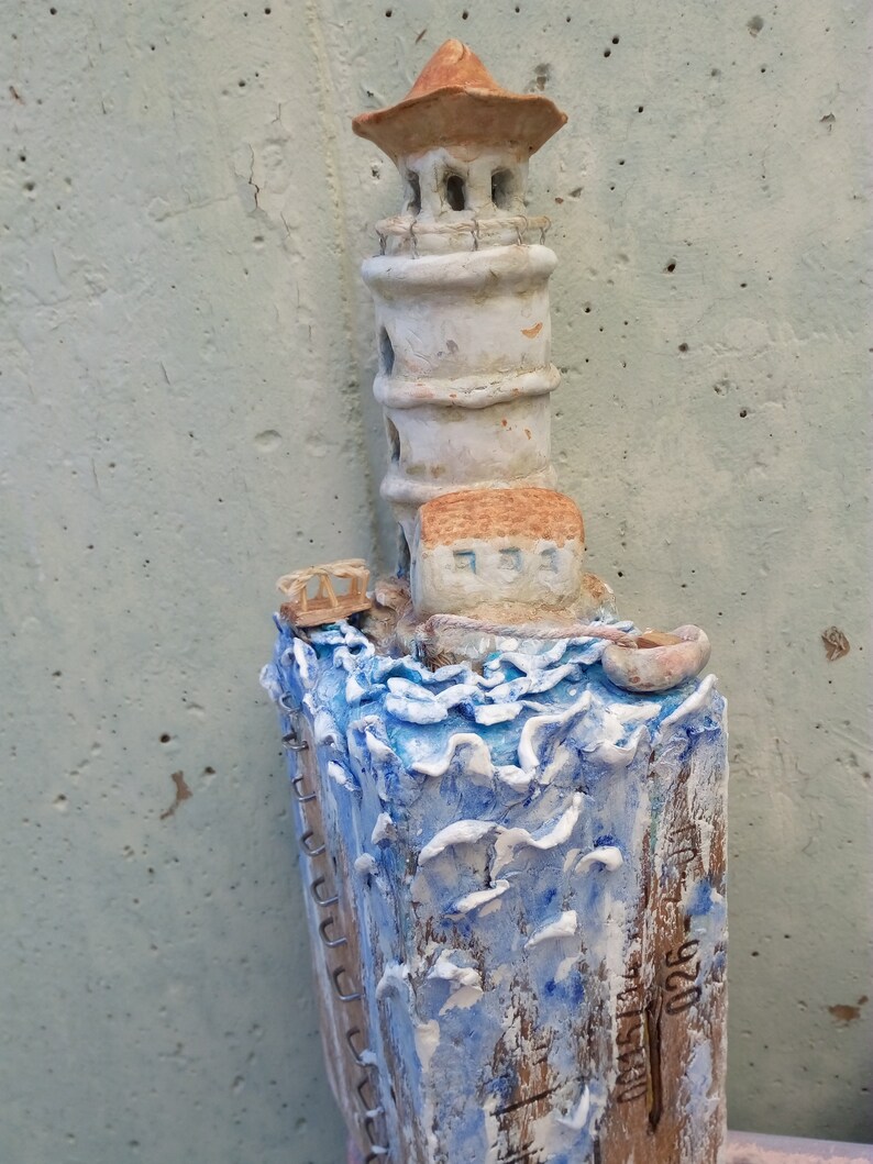Lighthouse Artwork Clay Sculpture Sea Side Decor, Clay Art Sculpture
