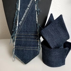 Lose Manchetten Kragen Krawatten innovativ Cool Jeans Style Baumwolle Jeansstoff blau, Denim Jeans robust Gesichtsmaske EastMOTION Design