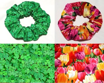 Haargummi Glücksklee Tulpen Sonnenblumen Mohnblumen Gartenfeeling Scrunchie Gesichtsmaske Blume Designerstoff FORGET ME NOT Blüte der Liebe