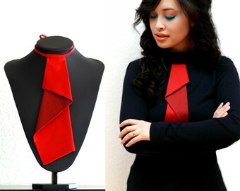 3D Lady-Tie 100% Silk Jabot exclusive-innovative-design stylish draped colorful bud red green pink magenta