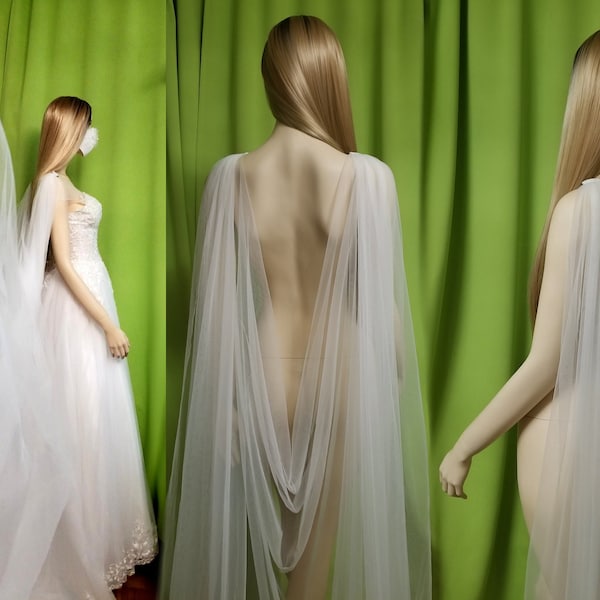 Bridal veil waterfall shoulder cape custom made shoulder cape draped 1.6m-10m train romantic minimalist EastMOTION design