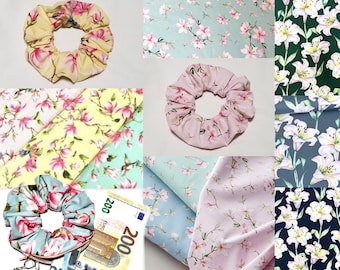 Haargummi Magnolien Öko-Tex Kolibri Lilien Blüte Bio Baumwolle limitiert Geldbörse Geheimfach Scrunchie Blumen Zopfgummi Designerstoffe