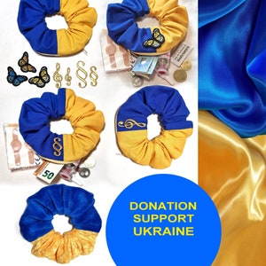 UKRAINE Unterstützung Scrunchie Geldbörse Geheimfach SPENDE Nationalfarben blau gelb Öko-Tex Baumwolle § Applikation Haargummi Geschenkidee
