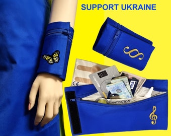 Maß-Handgelenktasche Manchette Geldbörse Geheimfach Handgelenk UKRAINE SPENDE Baumwolle § Schmetterling Notenschlüssel Geschenkidee Urlaub