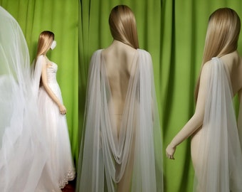 Bridal veil waterfall shoulder cape custom made shoulder cape draped 1.6m-10m train romantic minimalist EastMOTION design