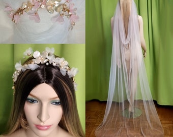 Sakura 3D-Blüte-Tiara Perlen Haarschmuck Haarnadeln Fee zauberhaft zart Blumenkranz Blumen Braut Schleier maßgefertigt Märchen Hochzeit