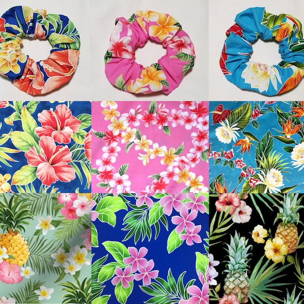 Hair Gum Hawaii Exotic Holiday Fill Ananas Fleurs tropicales Hibiscus Frangipani Tressé Caoutchouc Hairbands Fleurs Designer Fabrics Cotton Fabric