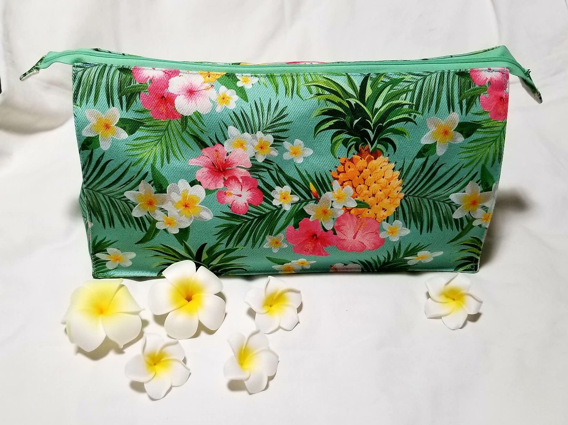 POFULL Make-up-Tasche Mit Ananas-Motiv – Aus Baumwollleinen, 23,4x17,3 Cm, Mit Reißverschluss