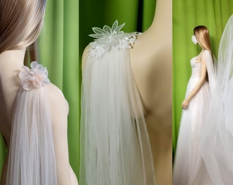 Bridal veil 3D flower lace exclusive shoulder cape custom-made waterfall wedding cape V-shoulder cape draped fantastically fairytale