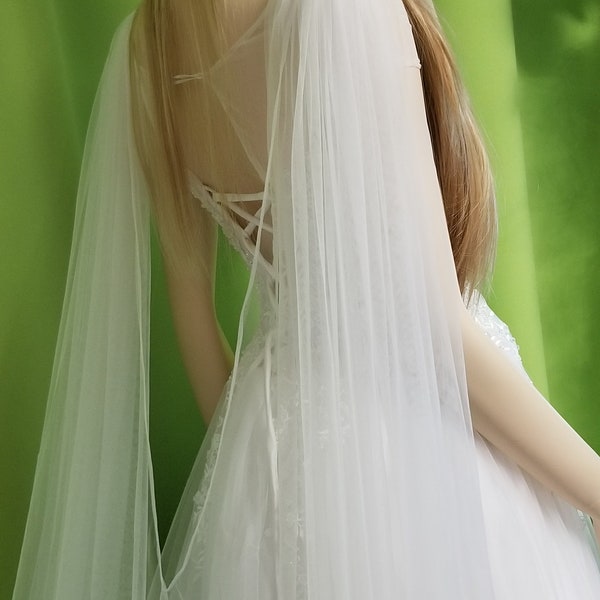 Bridal Veil V Shoulder Cape Custom Made Shoulder Cape Draped Wedding Cape 1.6m-10m Train 2.8m wide or S 1.65m EastMOTION Design