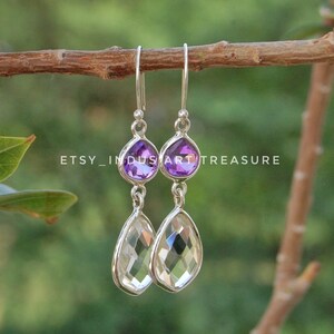 Amethyst Natural Gemstone 925 Sterling Silver Earrings Quartz Healing Stone Amethyst Natural Gemstone 925 Sterling Silver Earrings Quartz Healing Stone