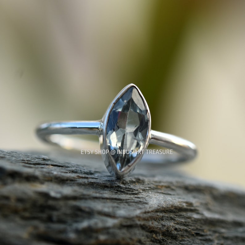 Gifts for Women Gift for Her Festival Ring Blue Gemstone Ring 925 Sterling Silver Ring Blue Topaz Marquise Ring for Love Stacking Ring