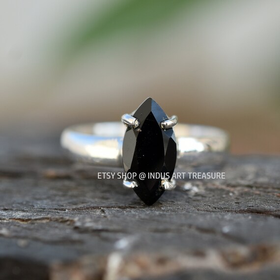 Black Onyx Gemstone Dainty Ring,925 Sterling Silver Handmade Women Ring S400 