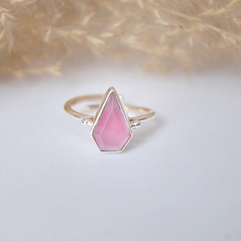 21st- 40th Birthday Gifts for Women Pretty Rosy- Pink Chalcedony Kite Ring for Women Pink Chalcedony Dainty Ring 925 Sterling Silver Ring
