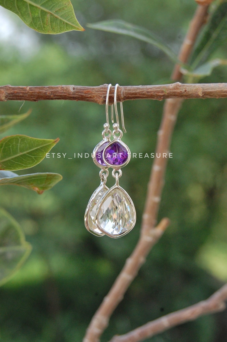 Amethyst Natural Gemstone 925 Sterling Silver Earrings Quartz Healing Stone Amethyst Natural Gemstone 925 Sterling Silver Earrings Quartz Healing Stone