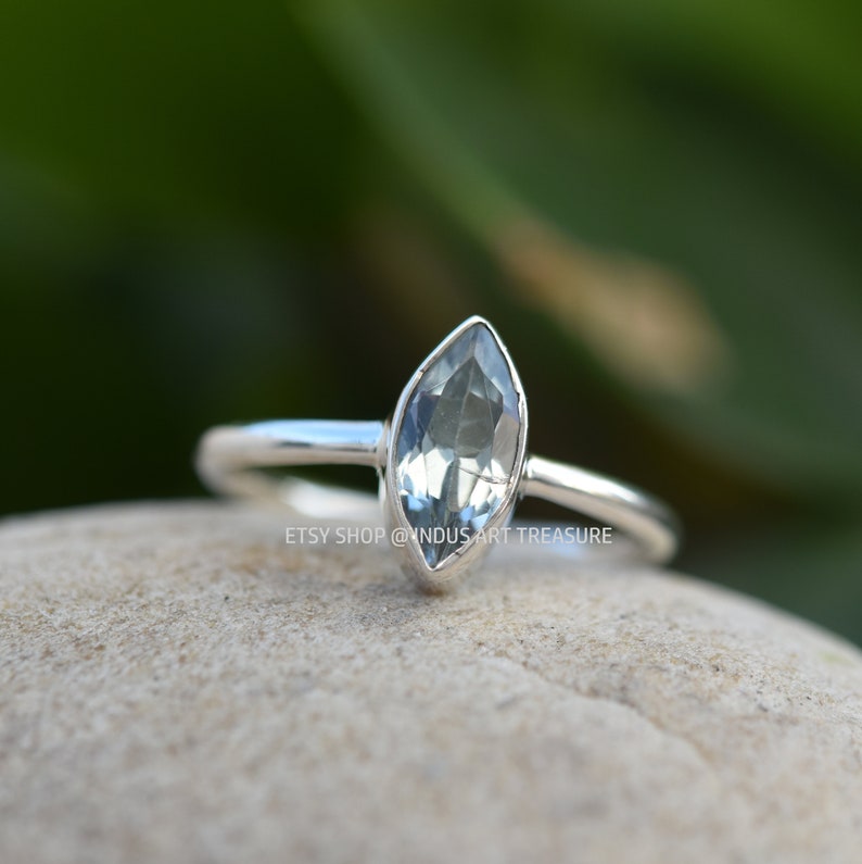 Gifts for Women Gift for Her Festival Ring Blue Gemstone Ring 925 Sterling Silver Ring Blue Topaz Marquise Ring for Love Stacking Ring
