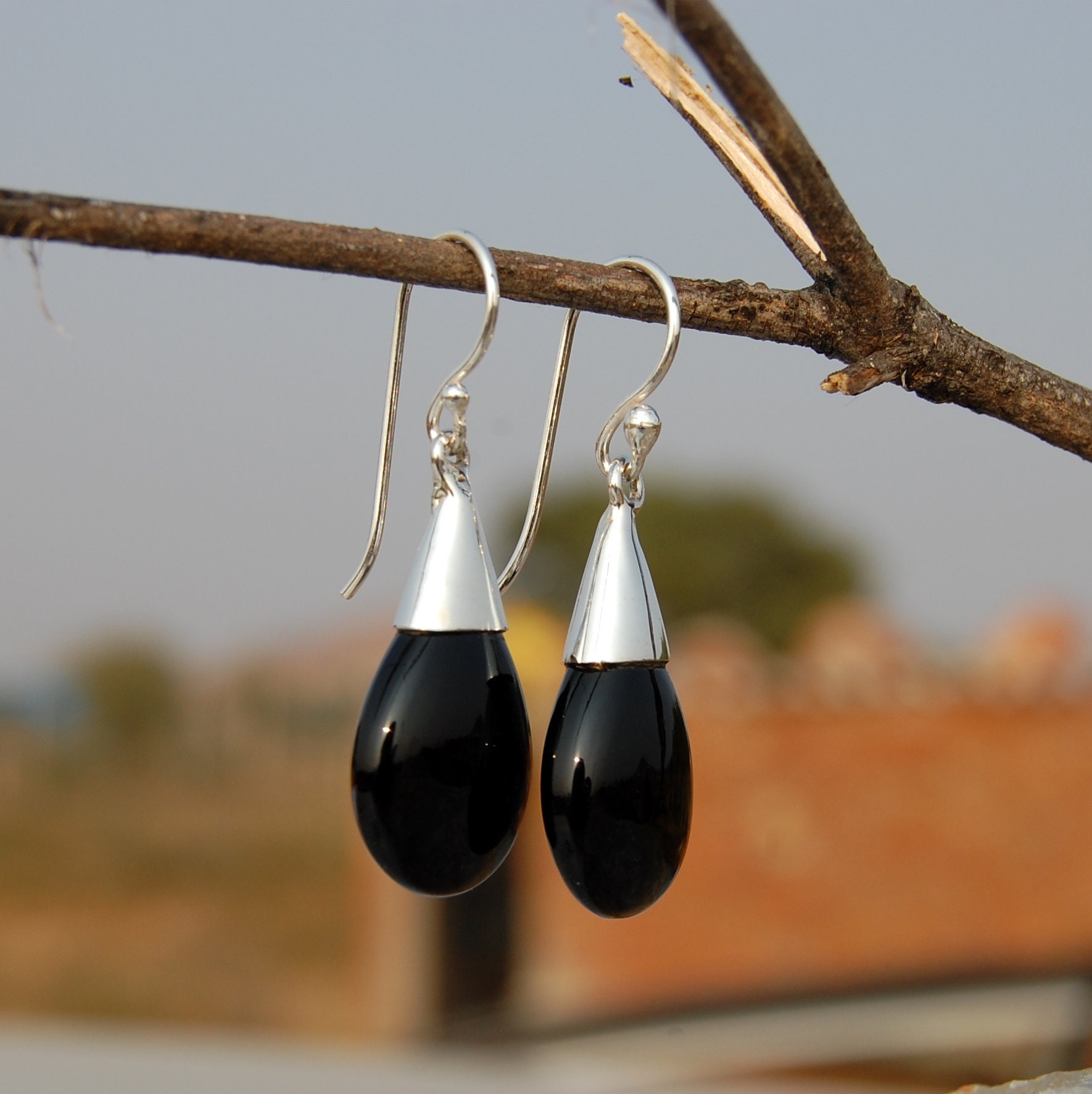 Black Onyx Teardrop Earrings Teardrop Earrings 925 Sterling Etsy
