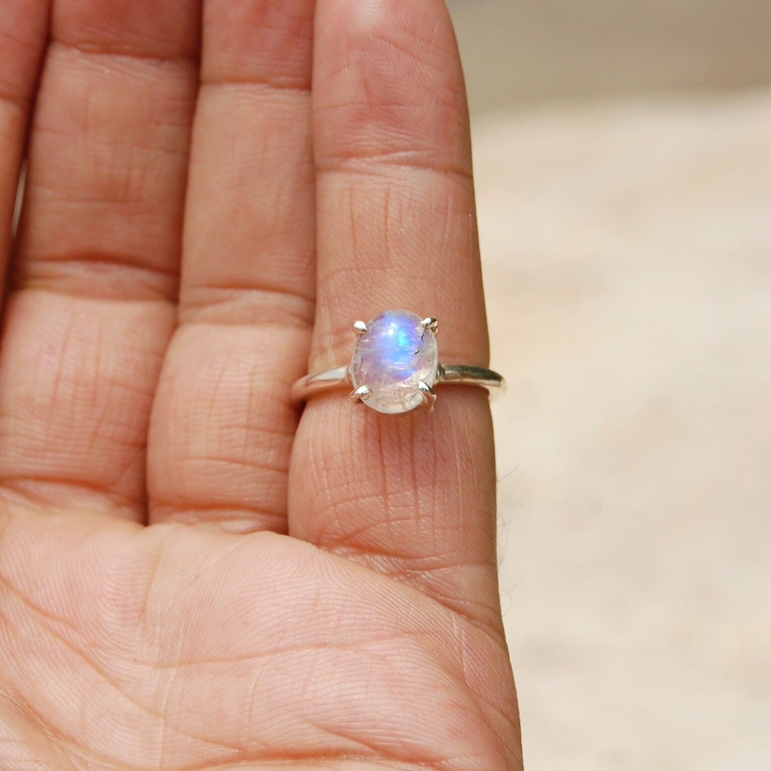 Elegant 925 Sterling Silver Rings With Real Indian Rainbow Moonstone RRP £50 Elegant 925 Sterling Silver Rings With Real Indian Rainbow Moonstone RRP £50