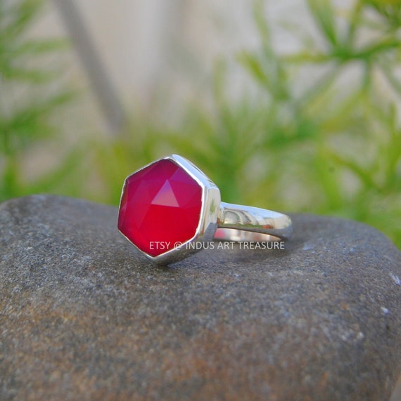 Plum Red Ruby Gemstone 925 Sterling Silver Handmade July Birthstone Gift Ring 