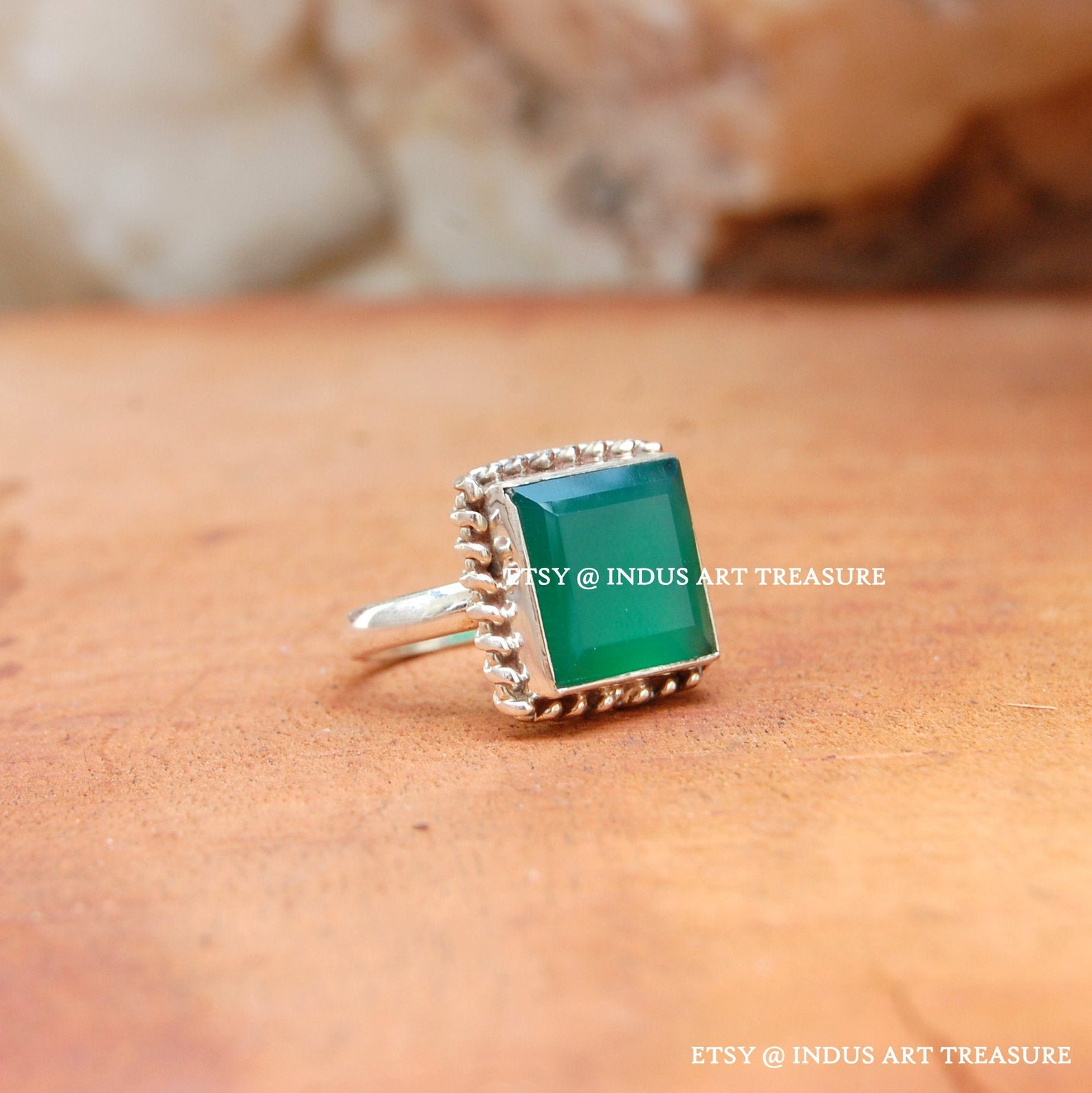 Natural Green Onyx Ring 925 Sterling Silver Handmade Green Etsy
