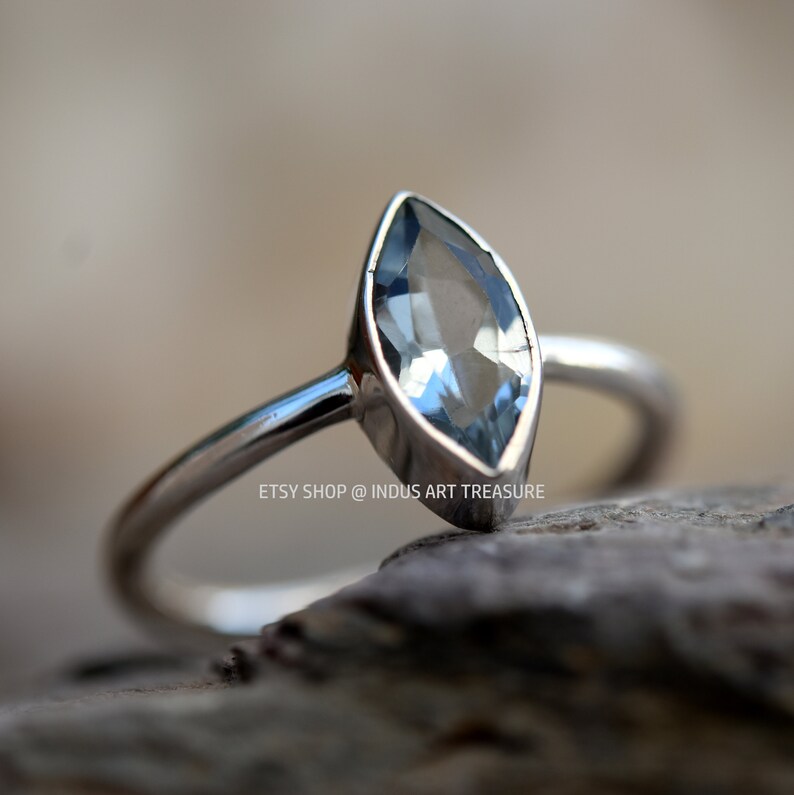 Gifts for Women Gift for Her Festival Ring Blue Gemstone Ring 925 Sterling Silver Ring Blue Topaz Marquise Ring for Love Stacking Ring