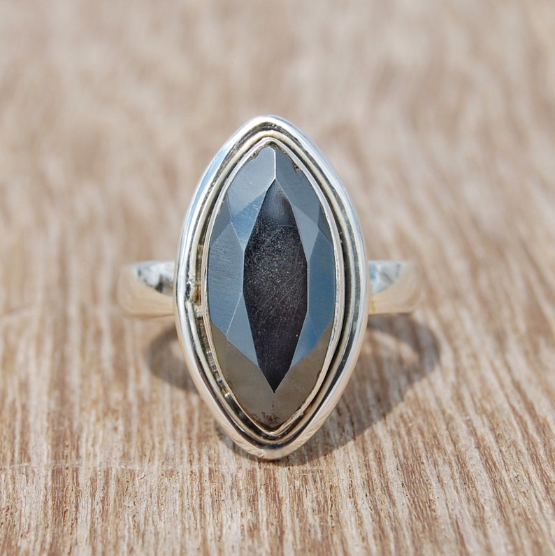 Natural Hematite Marquise Cut Ring Hematite Ring Womens image 1
