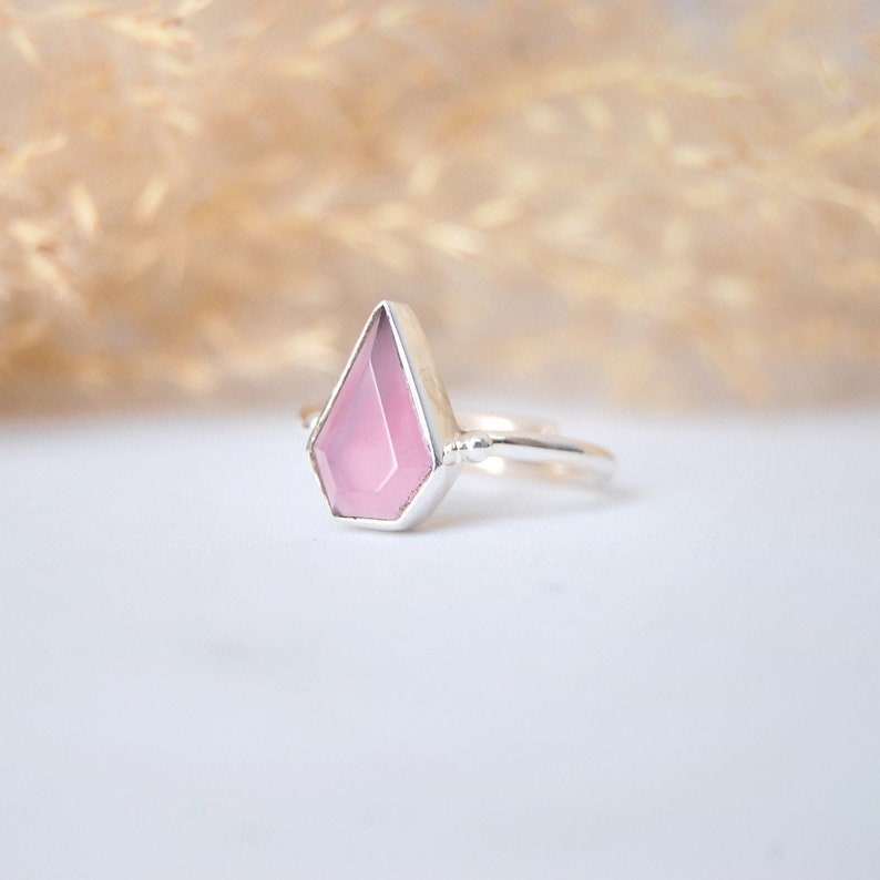 21st- 40th Birthday Gifts for Women Pretty Rosy- Pink Chalcedony Kite Ring for Women Pink Chalcedony Dainty Ring 925 Sterling Silver Ring