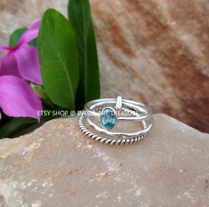 Fascinating London Blue Topaz Stacking Ring Set | Etsy