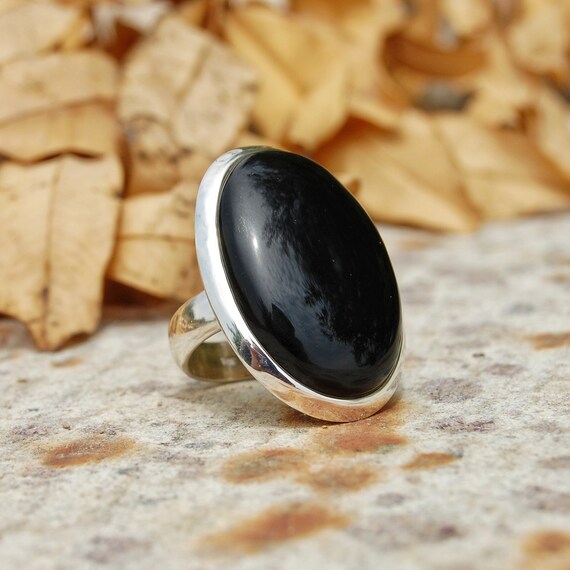 Statement Ring Etsy Jewelry Natural Ring Handmade Ring Black Onyx Ring Black Stone Ring 925 Sterling Silver Ring Gift For Women