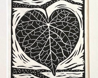 Eastern Redbud Leaf block print - leaf art - linocut print