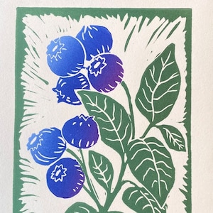 Imprimé bleuets - Linogravure colorée