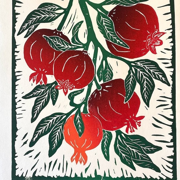 Pomegranate - Linocut block print