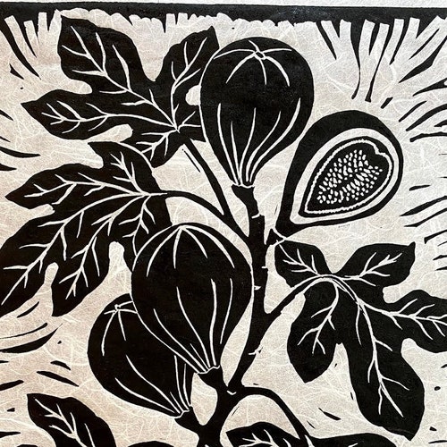 Large Linocut Print Peonies Black and White Block Print - Etsy